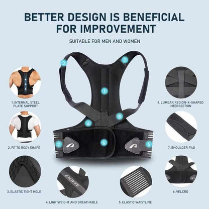 Posture Corrector Belt Pro for Men & Women | Adjustable Back Support Brace for Spine Alignment, Shoulder & Upper Back Pain Relief | Comfortable & Breathable Material